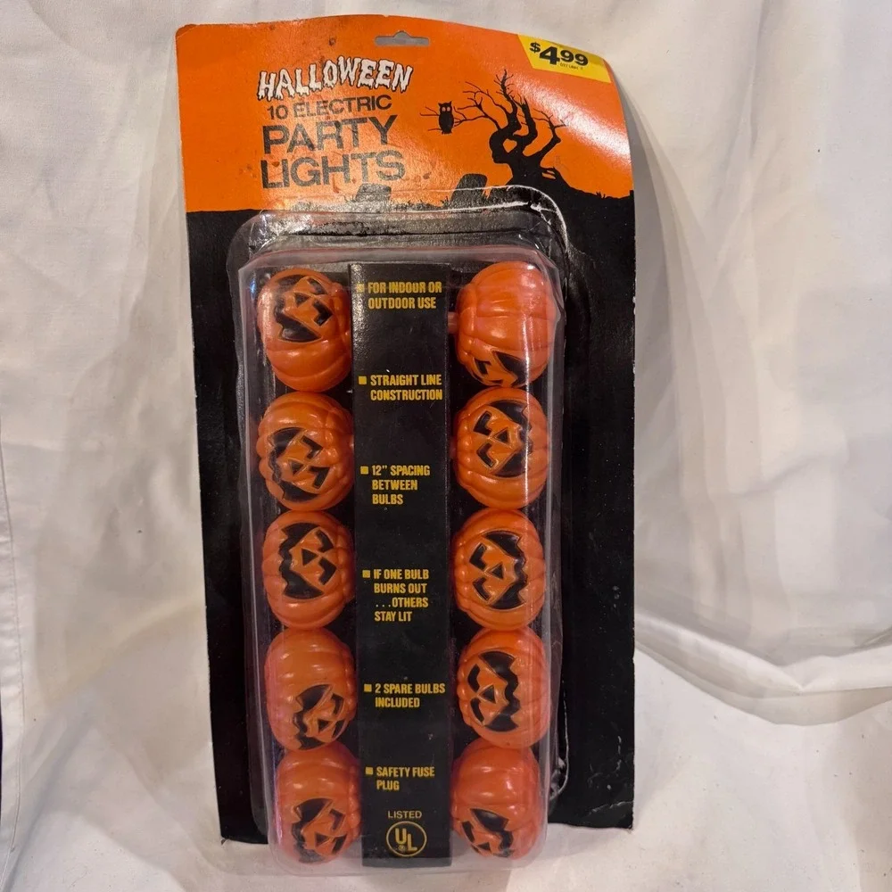 Vtg Halloween Jack O Lantern Pumpkin String Lights Blow Mold Set‎ of 10 NEW